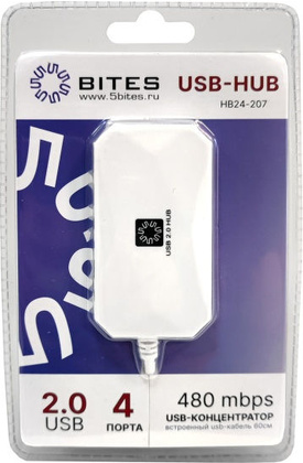 USB2.0-разветвитель "5bites" [HB24-207WH] на 4*USB 2.0 <White> 
