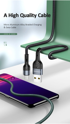 Кабель USB A - micro USB B (1,0m) "Usams" [SJ450USB01] <Black>, 2А, оплетка, алюминий
