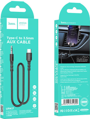 Кабель USB Type-C - 3.5 мм jack (1,0m) "Hoco" [UPA17] <Black>